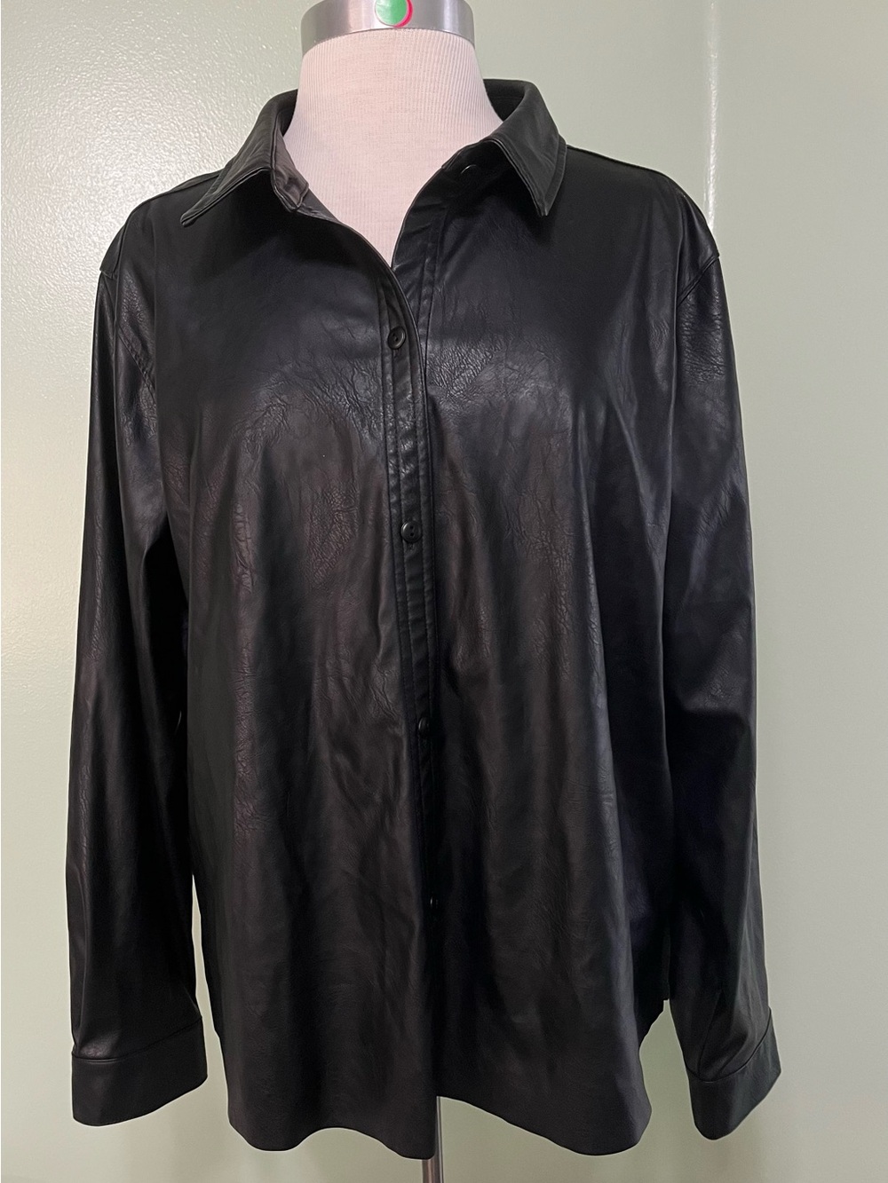 Lucky Brand Woman’s Black Faux Leather Button-Front Shirt  Size XL - Picture 2 of 11